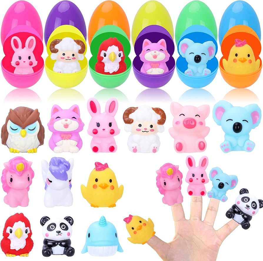 12 Pack Prefilled Easter Eggs With Toys, Mini Animal Finger Puppets Easter Egg Fillers, Easter Ba... | Amazon (US)