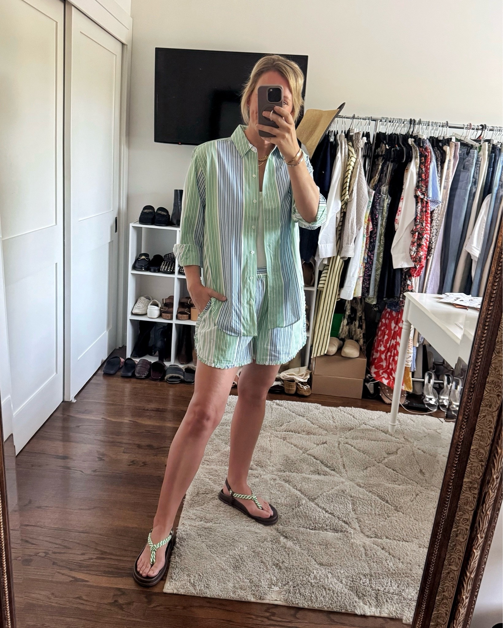 Head to toe for under $100. Love this cute little striped set for summer. Wearing a medium in the shorts and XS in the top.