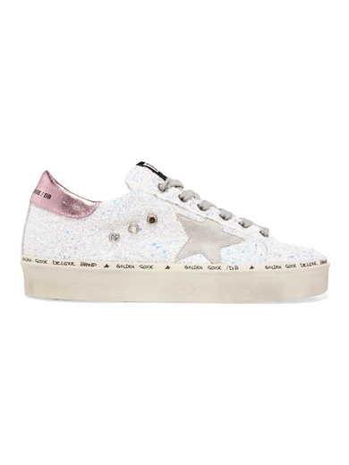 Golden Goose Deluxe Brand - Hi Star Distressed Glittered Leather Sneakers - White | NET-A-PORTER (US)