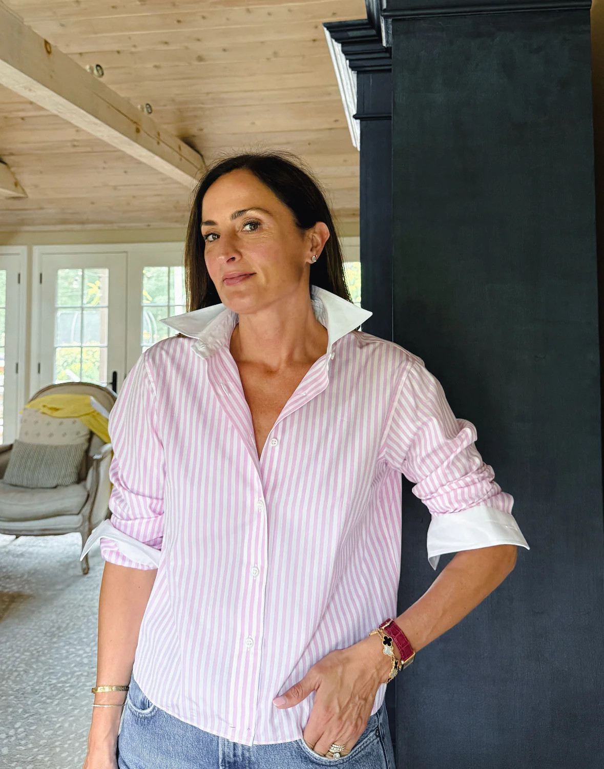 The Jackie Cropped in Pink Stripes | Lewellyn