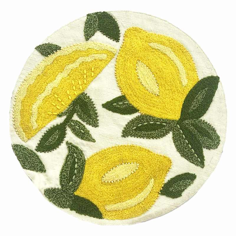 Round Lemon Embroidered Placemat, 15" | At Home