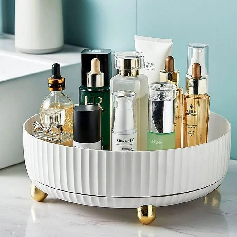 360° Rotating Makeup Organizer - Large White Cosmetic Storage with Perfume Tray for Dresser & Ba... | Walmart (US)