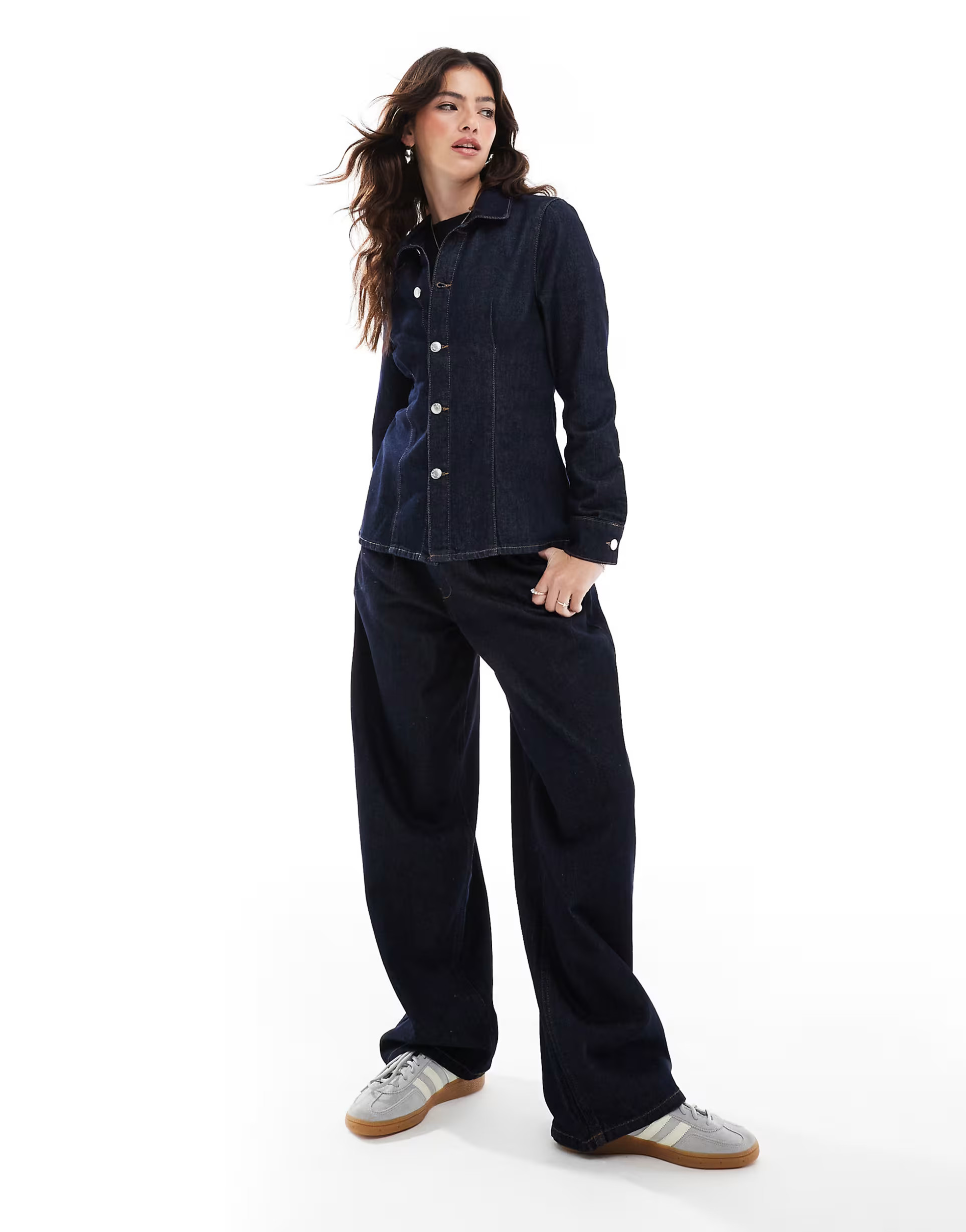 ASOS DESIGN denim cinched shirt in indigo | ASOS (Global)