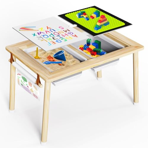 Sensory Table for Toddlers 1-3 - Multifunction Toddler Activity Table with Block Lid & 2 Storage Bin,Sturdy Play Sand Table,Kids Table for Indoor and Outdoor,Christmas and Birthday Gifts | Amazon (US)