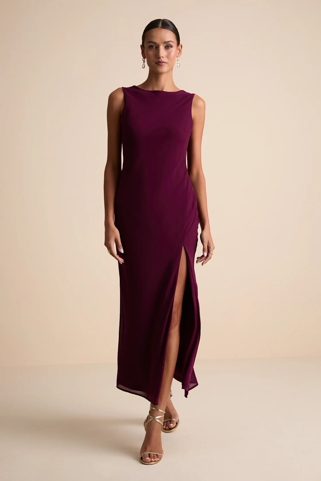 Yaneli Plum Boat Neck Cowl Back Maxi Dress | Lulus