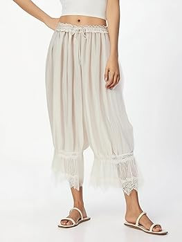 UAURORAO Women Lace Trim Long Bloomers Elastic Mid Rise Ruffle Pantaloons Cropped Flared Slips Pa... | Amazon (US)