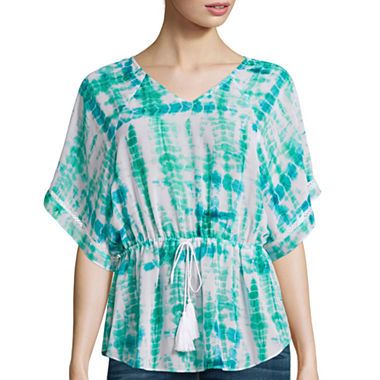 a.n.a® Short-Sleeve Cinched Waist Blouse - Tall | JCPenney