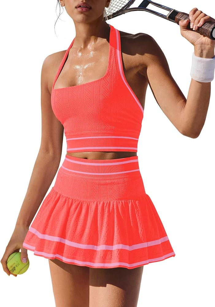 ReachMe Womens 2 Piece Tennis Skirt Set Pickleball Golf Outfit with 3D Stretch Moisture-Wicking &... | Amazon (US)