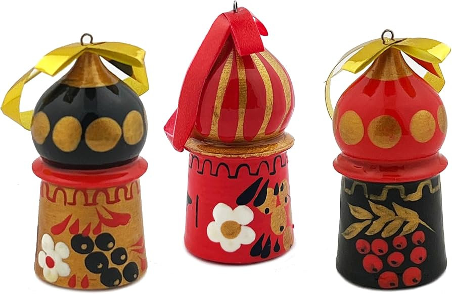 Needzo Handmade Russian Christmas Ornaments Church Domes, Wooden Hand Carved and Painted with Kho... | Amazon (US)
