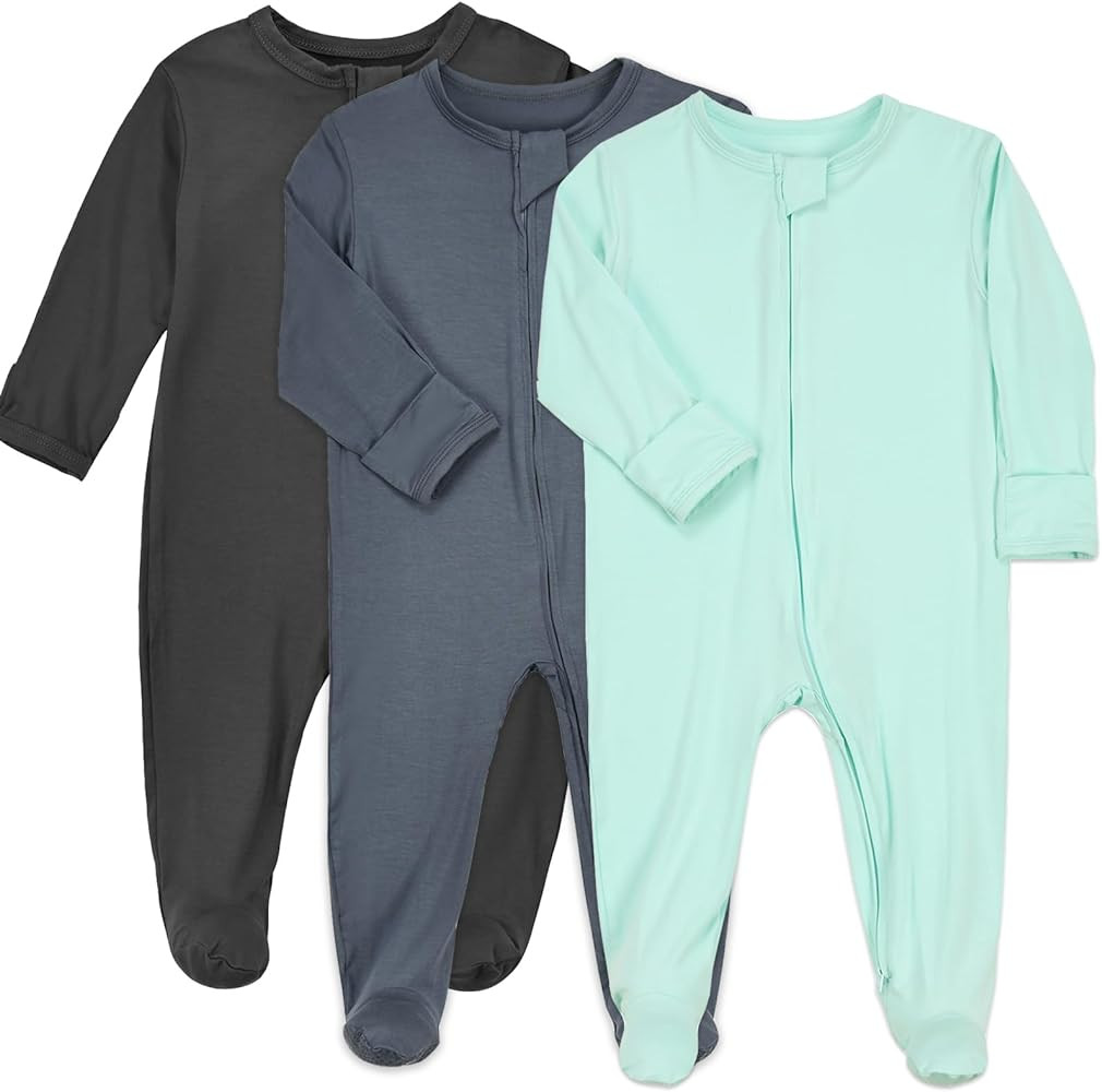 Aablexema Baby Zipper Pajamas Bamboo Rayon, 3pcs Unisex Infant Onesie with Mitten Long Sleeve Foo... | Amazon (US)