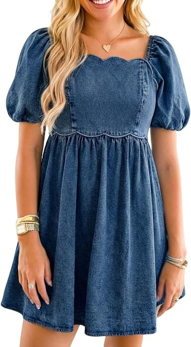 Denim Dress for Women Western Jean Babydoll Country Concert Outfits     Baby Doll, Cowgirl, Puff ... | Amazon (US)