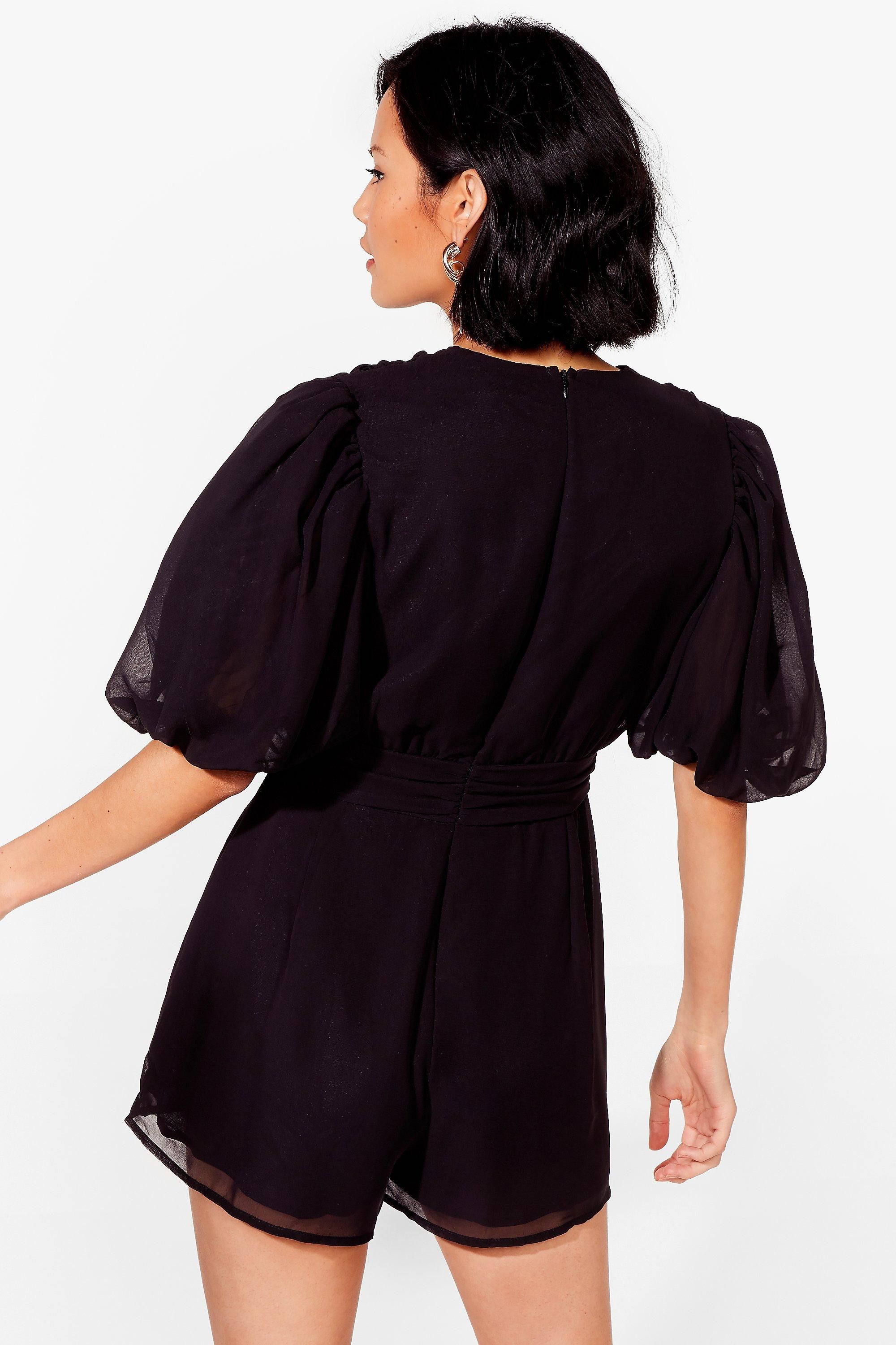 Deep V Neck Puff Sleeve Playsuit | NastyGal (UK, IE)