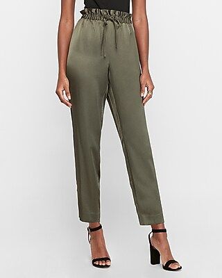 High Waisted Satin Paperbag Jogger Pant | Express