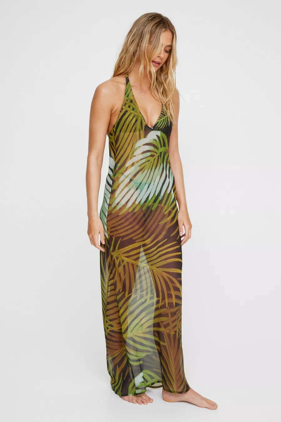 Palm Leaf Sheer Maxi Beach Dress | Nasty Gal US