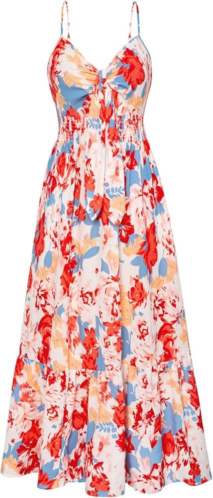 GRACE KARIN Women's 2025 Summer Maxi Dress Floral Tie Front Spaghetti Strap Casual Boho Beach Flo... | Amazon (US)
