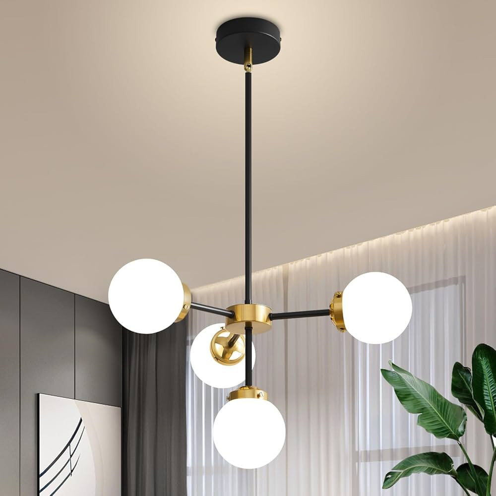 Black Gold Sputnik Chandelier 4-Light Globe Sputnik Ceiling Light Fixture Mid Century Sputnik Cha... | Amazon (US)