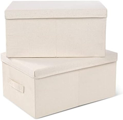 Large Storage Bins with Lids, Vailando Decorative Storage Boxes Fabric Cotton Linen Collapsible B... | Amazon (US)