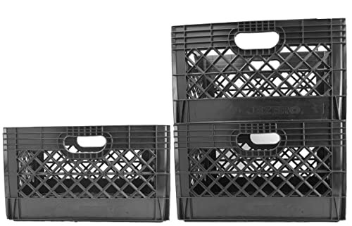 JEZERO 24 Quart 3-Pack Heavy Duty Plastic Crate | Stackable Multi-Purpose Storage Bin for Garage, Home, Office, Groceries, Outdoor, Camping & Kayaking | Black Utility Tote, 19" x 13" x 11" | Amazon (US)