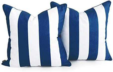 Hofdeco Outdoor Patio Decorative Throw Pillow Cover Weather Water Resistant Canvas Navy Blue Stripes | Amazon (US)