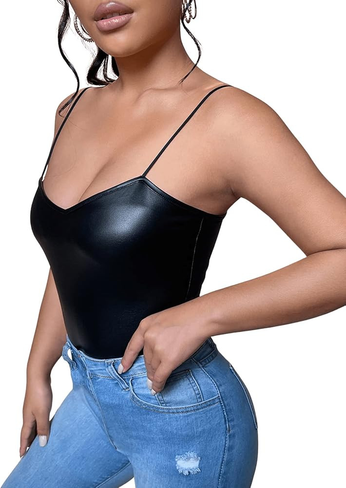 Floerns Women's PU Leather Spaghetti Strap Clubwear Cami Tank Top | Amazon (US)