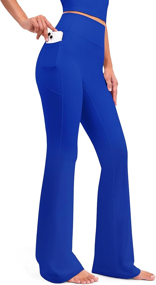 YUNOGA Flare Leggings for Women with Pockets 32" Inseam High Waisted No Front Seam Buttery Soft G... | Amazon (US)