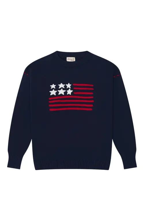 Ellsworth + Ivey Riley Crewneck Sweater American Flag in Navy at Nordstrom, Size X-Small | Nordstrom