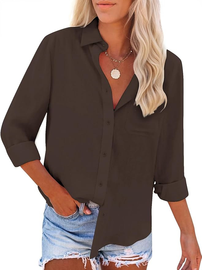 Womens Button Down Shirts Cotton Linen Long Sleeve Dress Shirts Casual Summer Tops Work Blouses w... | Amazon (US)