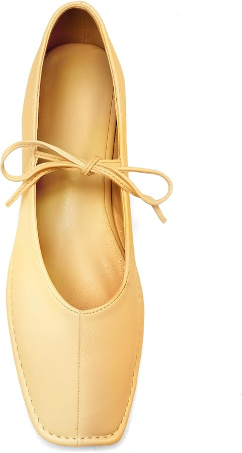 Lace Up Square Toe Ballet Flats for Women Cute Bow Slip On Mary Jane Flats Casual Ballerina Shoes | Amazon (US)