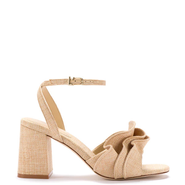 Selena Ruffle Sandal In Beige Raffia | Larroude