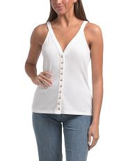Pima Cotton Blend V-neck Button Down Tank Top | TJ Maxx
