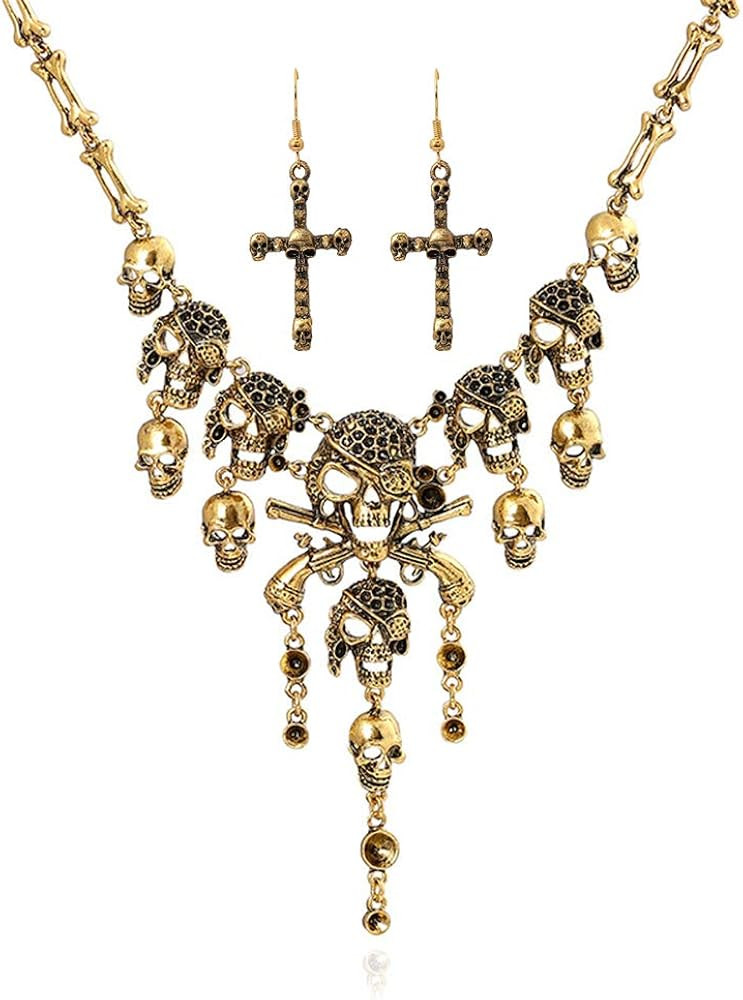 Jewelry Fashion Multi-Level Pirate Skull Tassel Charm Necklace Collar Bib for Women Horror Neckla... | Amazon (US)