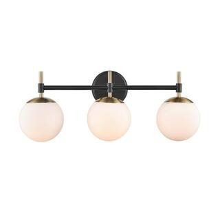 929 LIGHTING 24 in. 3-Light Matte Black/Modern Gold Vanity Light | The Home Depot