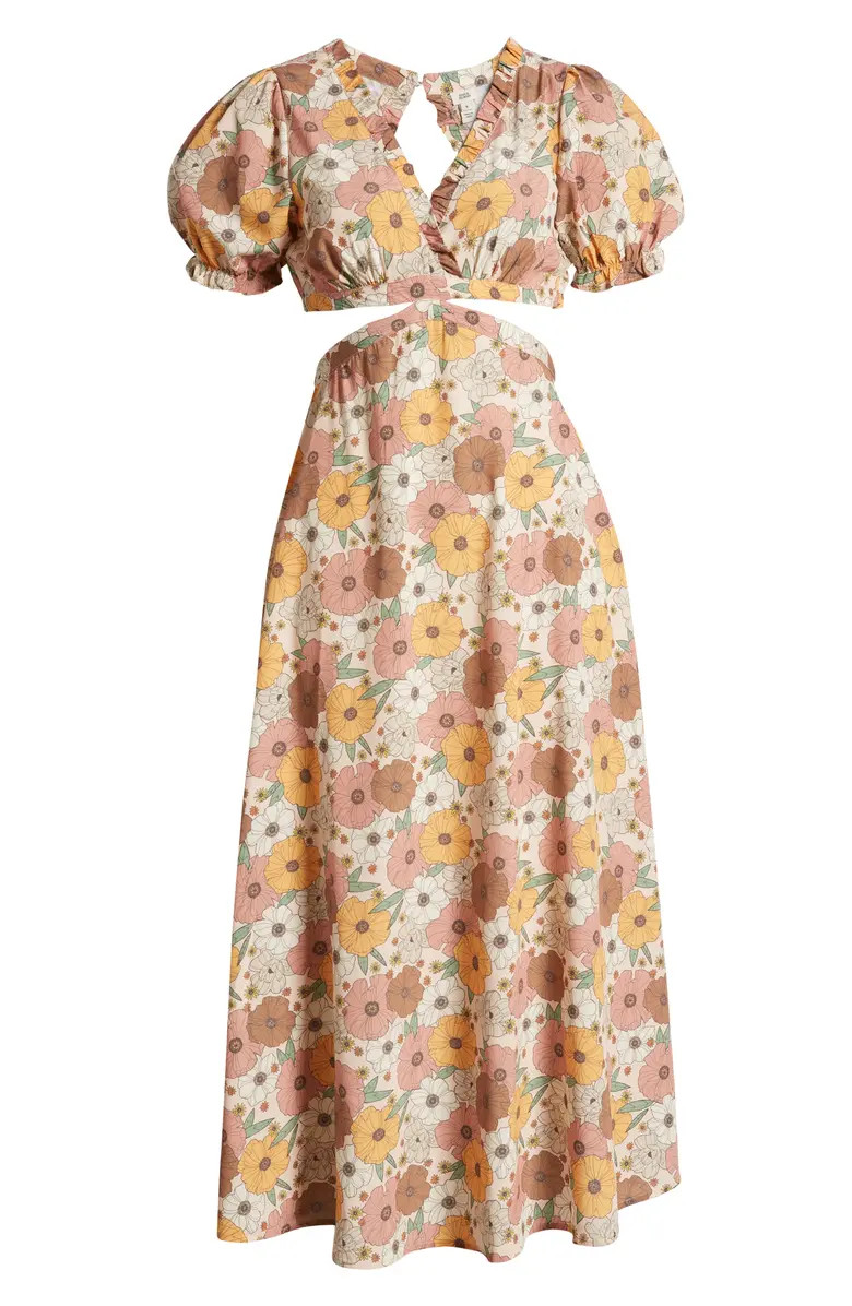 Cutout Puff Sleeve Midi Dress | Nordstrom