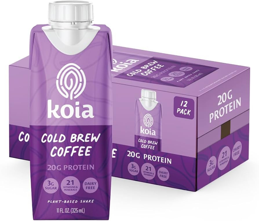 Koia Plant Based Protein Shake, Cold Brew Coffee, 20g Protein, 3g Sugar, 6g Prebiotic Fiber, 21 V... | Amazon (US)