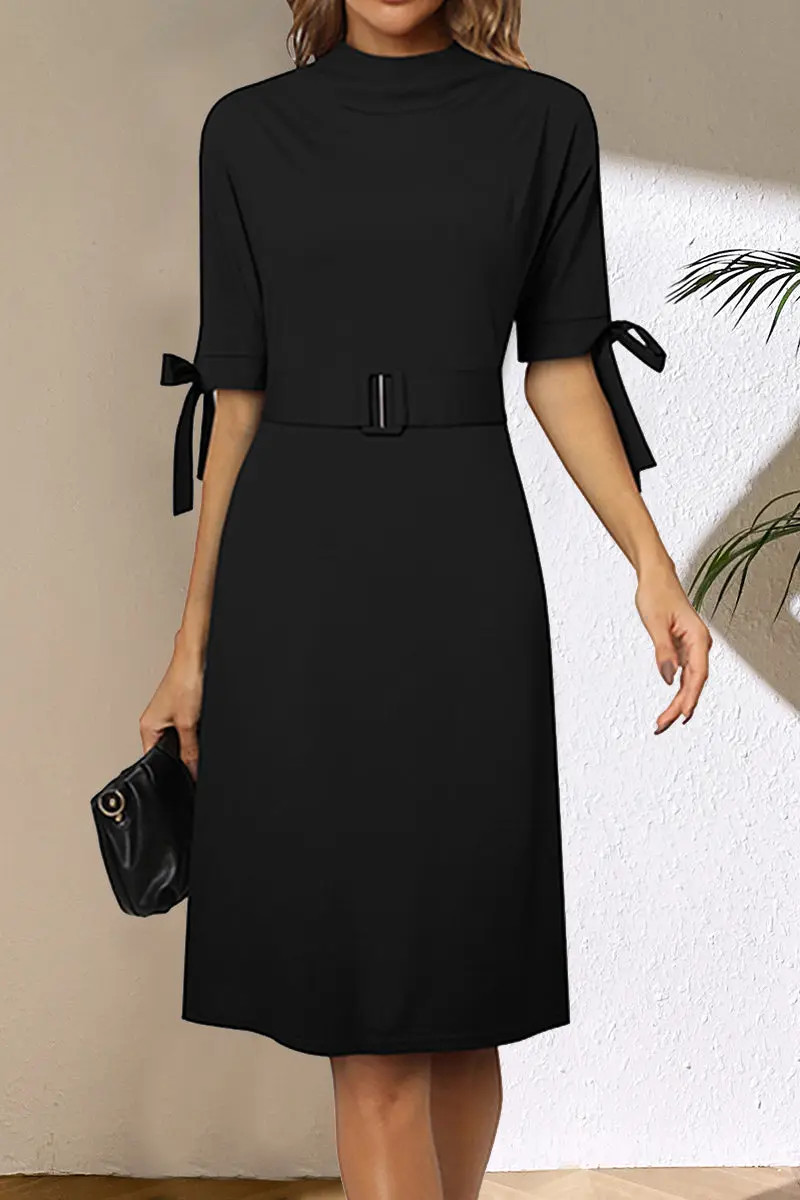 Round Neck Tie Sleeve Half Sleeve Dress | Casual Chic Boutique