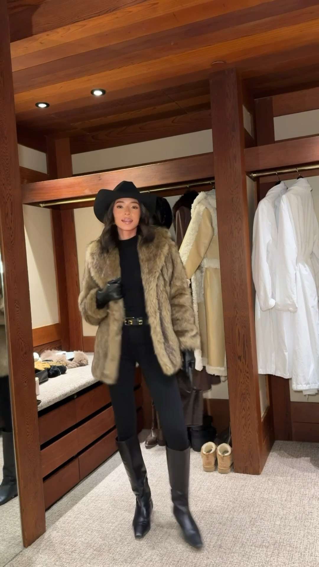 Outfit for dinner in jackson hole! Sizing below 👇🏽 Coat: Small Sweater: XS Jeans: 0 Long Belt: XS/S Lip color: Peachy Beige (code NENA15) *exact hat is from Kemo Sabe* 

#LTKSeasonal #LTKTravel #LTKFindsUnder100