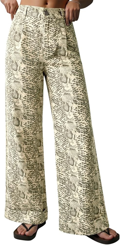 Cicy Bell Womens Floral Baggy Wide Leg Jeans High Waisted Denim Pants | Amazon (US)