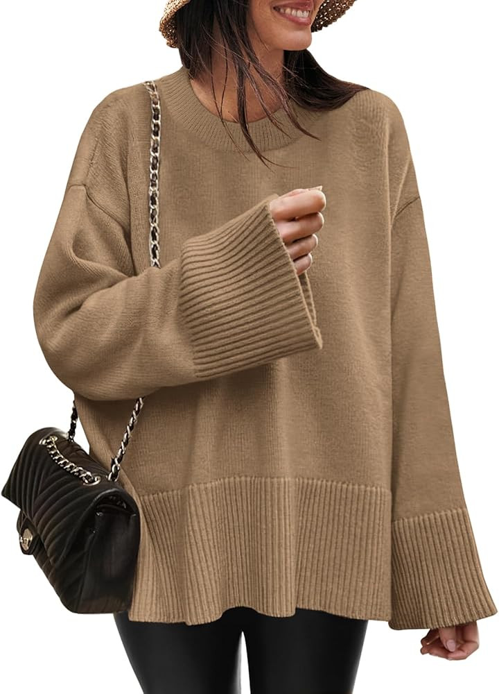 Caracilia Women's 2023 Fall Winter Oversized Long Sleeve Crew Neck Knit Casual Loose Pullover Sweate | Amazon (US)