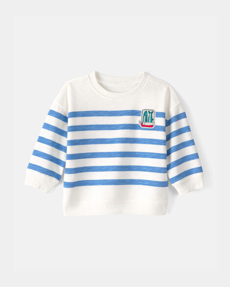 Baby Boy Striped French Terry Pullover Sweatshirt - Blue/White | Carter's Inc