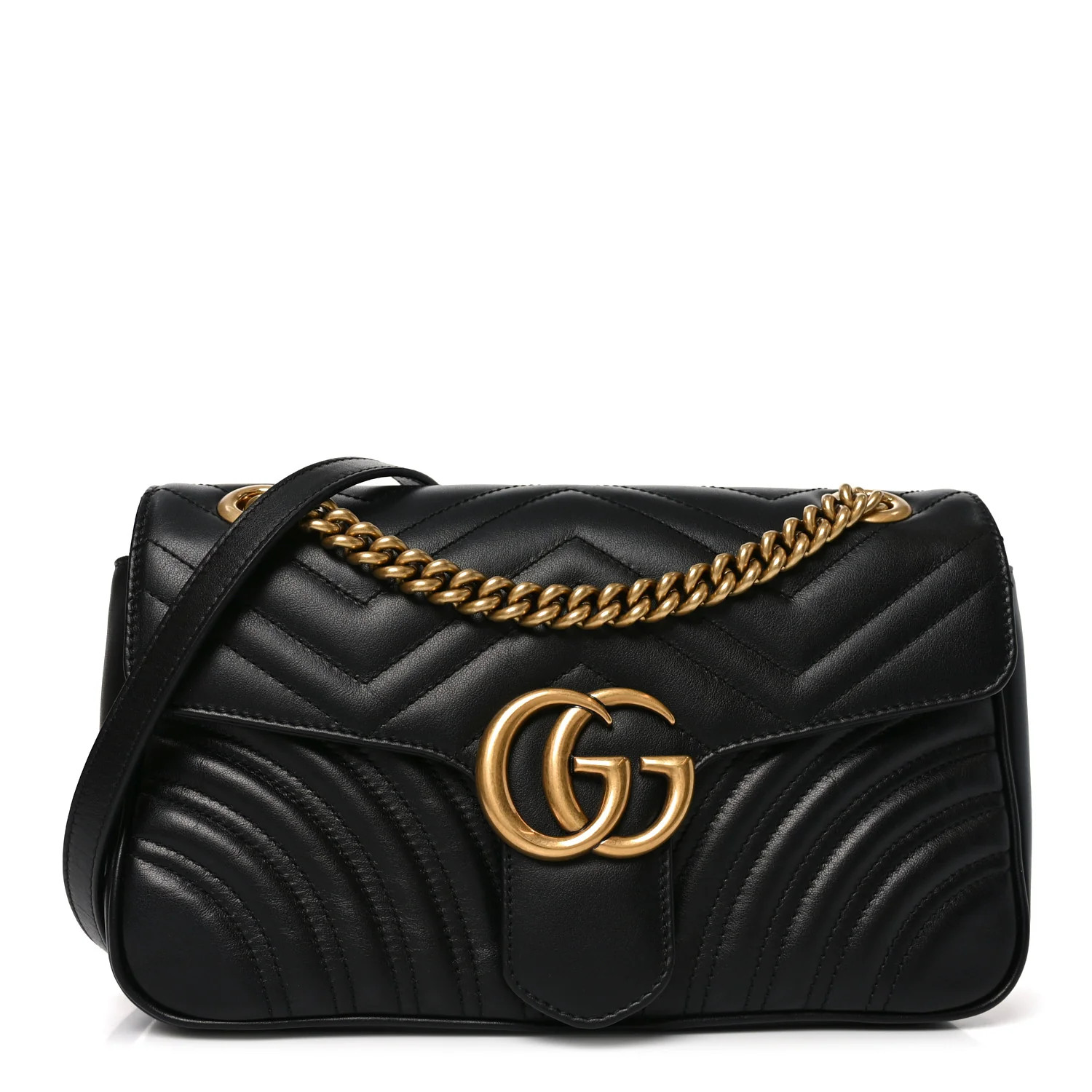 Gucci Calfskin Matelasse Small GG Marmont Shoulder Bag Black 1868606 | FASHIONPHILE (US)