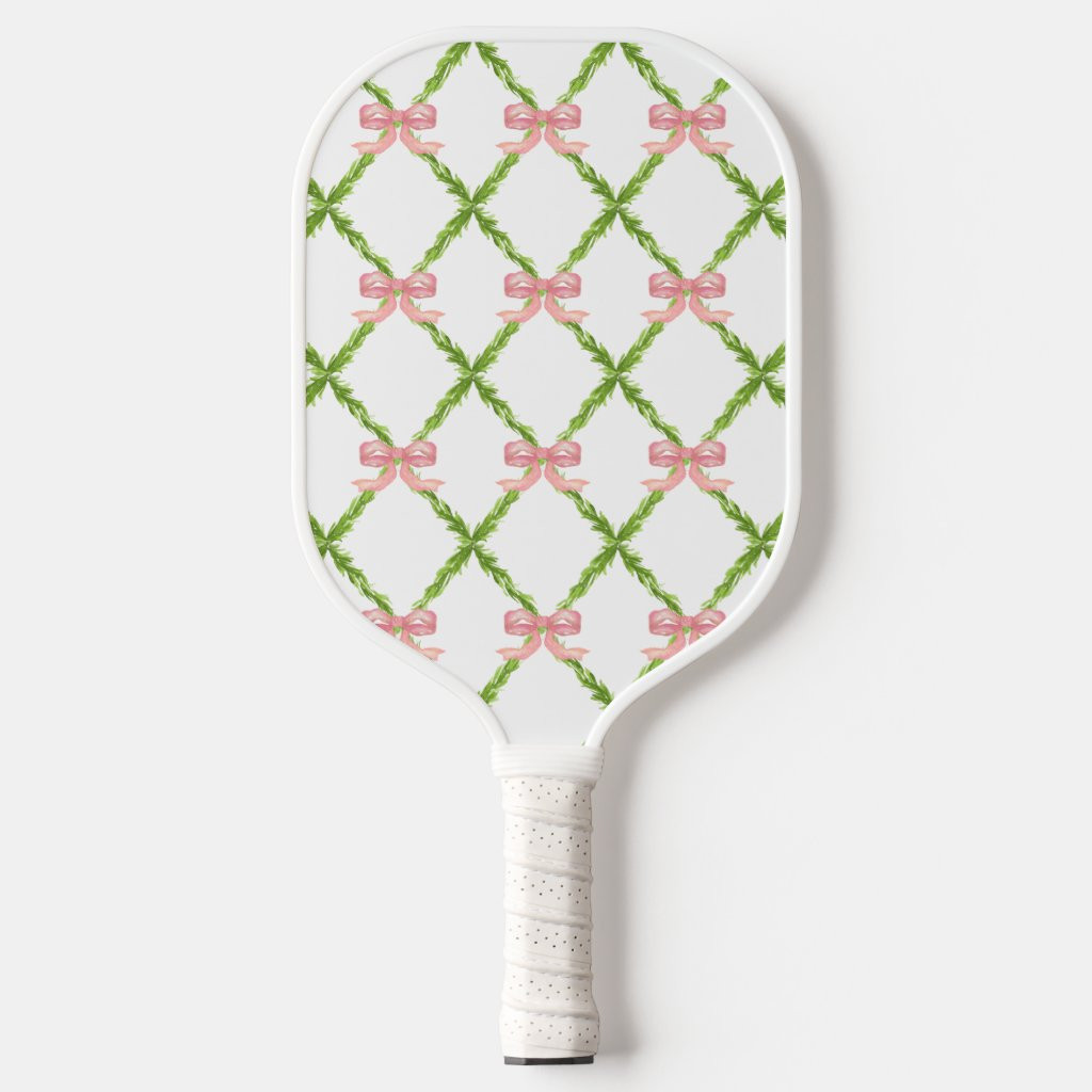 Preppy Trellis with Pink Bows Pickle Ball | Zazzle