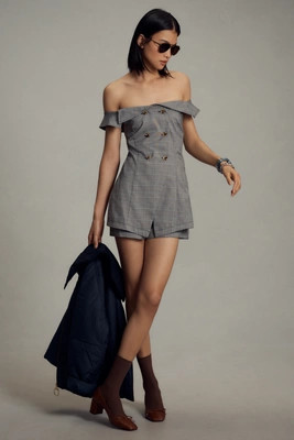 Maeve Off-The-Shoulder Button-Front Menswear Romper | Anthropologie (US)