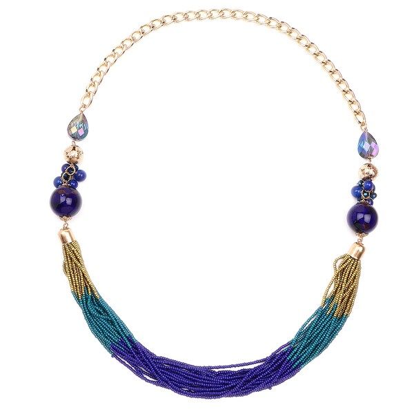 Liliana Bella Gold Plated Multicolor Stone Strand and Blue Beads Necklace | Bed Bath & Beyond