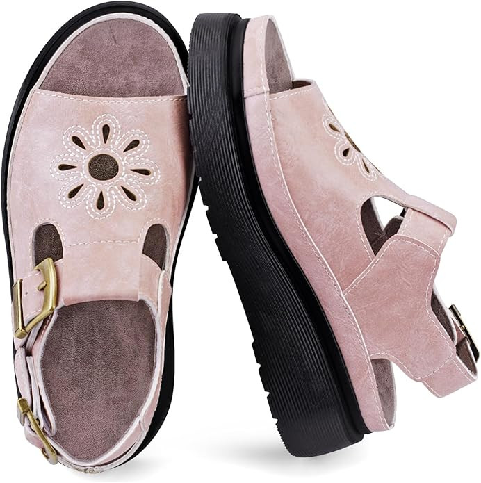 Platform Sandals for Women Chunky Ankle Buckle Casual Open Toe Comfortable Flower Decoration Fish... | Amazon (US)