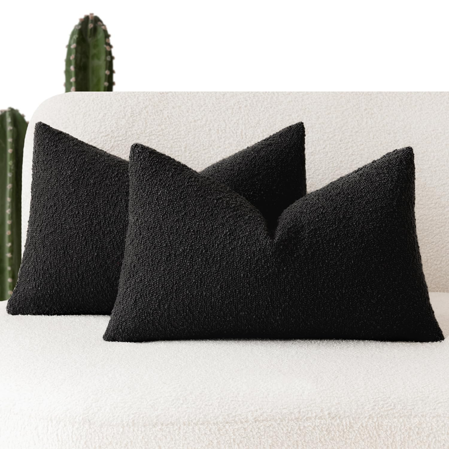 Foindtower Set of 2, Decorative Textured Boucle Throw Pillow Covers Accent Solid Lumbar Pillow Ca... | Amazon (US)