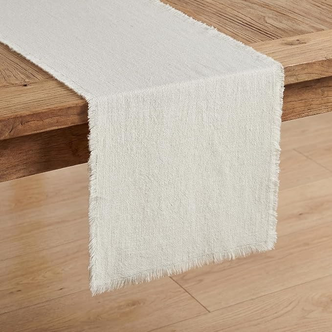 14 x 90 Inches Frayed Edge Table Runner, 270G Heavyweight Sand Washed Slub Texture Cotton Linen f... | Amazon (US)