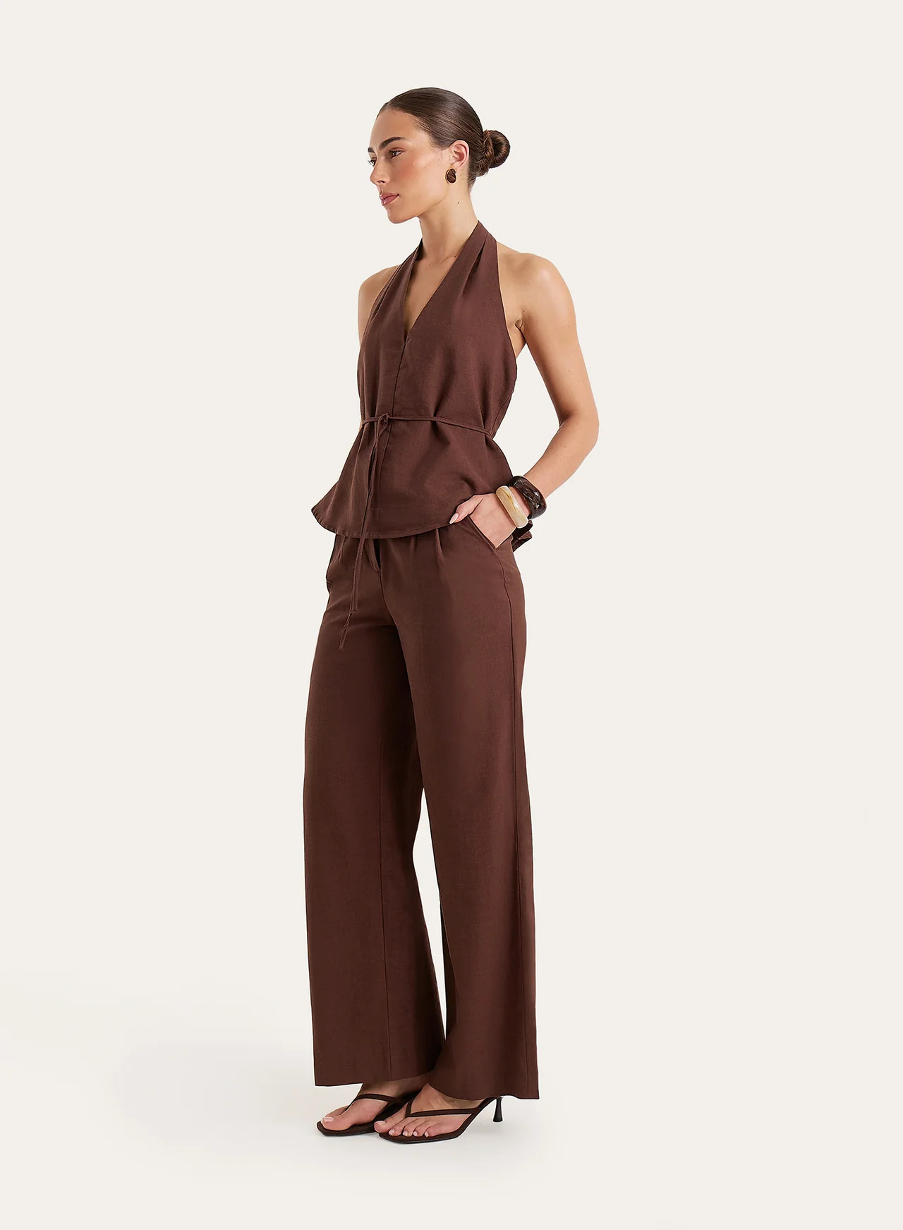 Women's Brown Linen Blend Tailored Trousers | Lennie | 4th & Reckless | 4th & Reckless