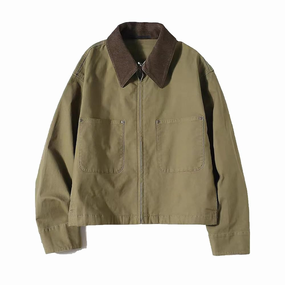 Womens Cropped Bomber Jacket Corduroy Collar Barn Coat Lightweight Utility Zip Up Cotton Canvas W... | Amazon (US)