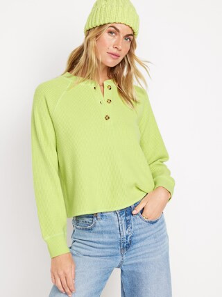 Plush Waffle-Knit Henley Top for Women | Old Navy (US)