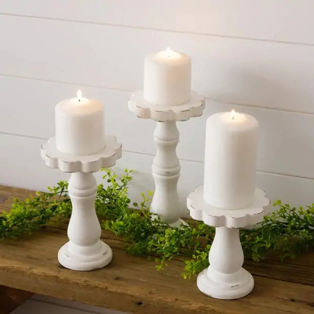 Distressed Wood Flower Candle Holders Set of 3 | Antique Farm House